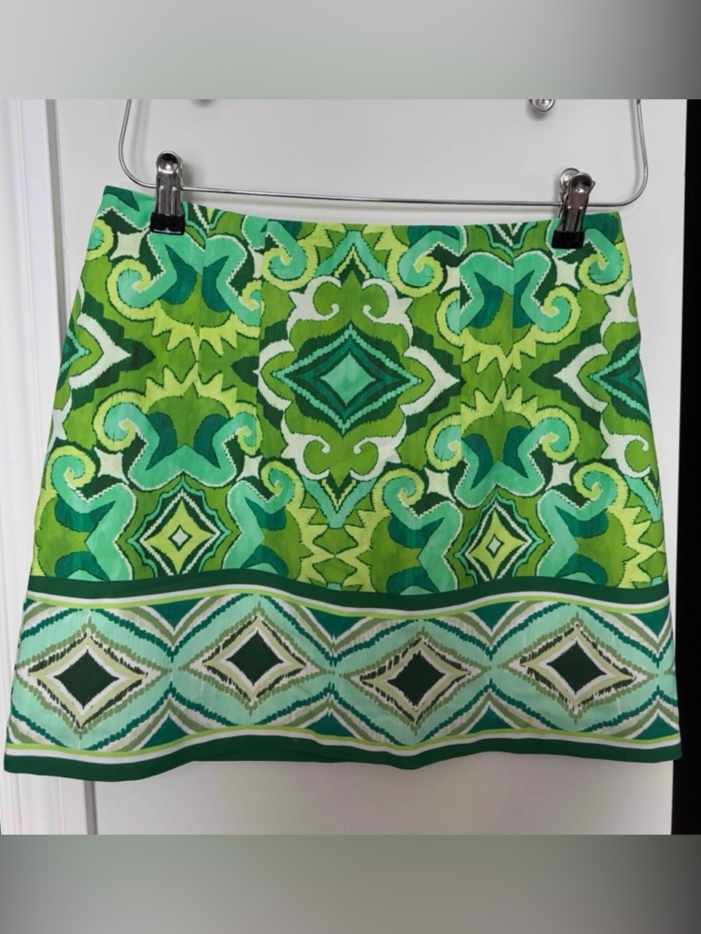 Green Geometric Print Mini Skirt
